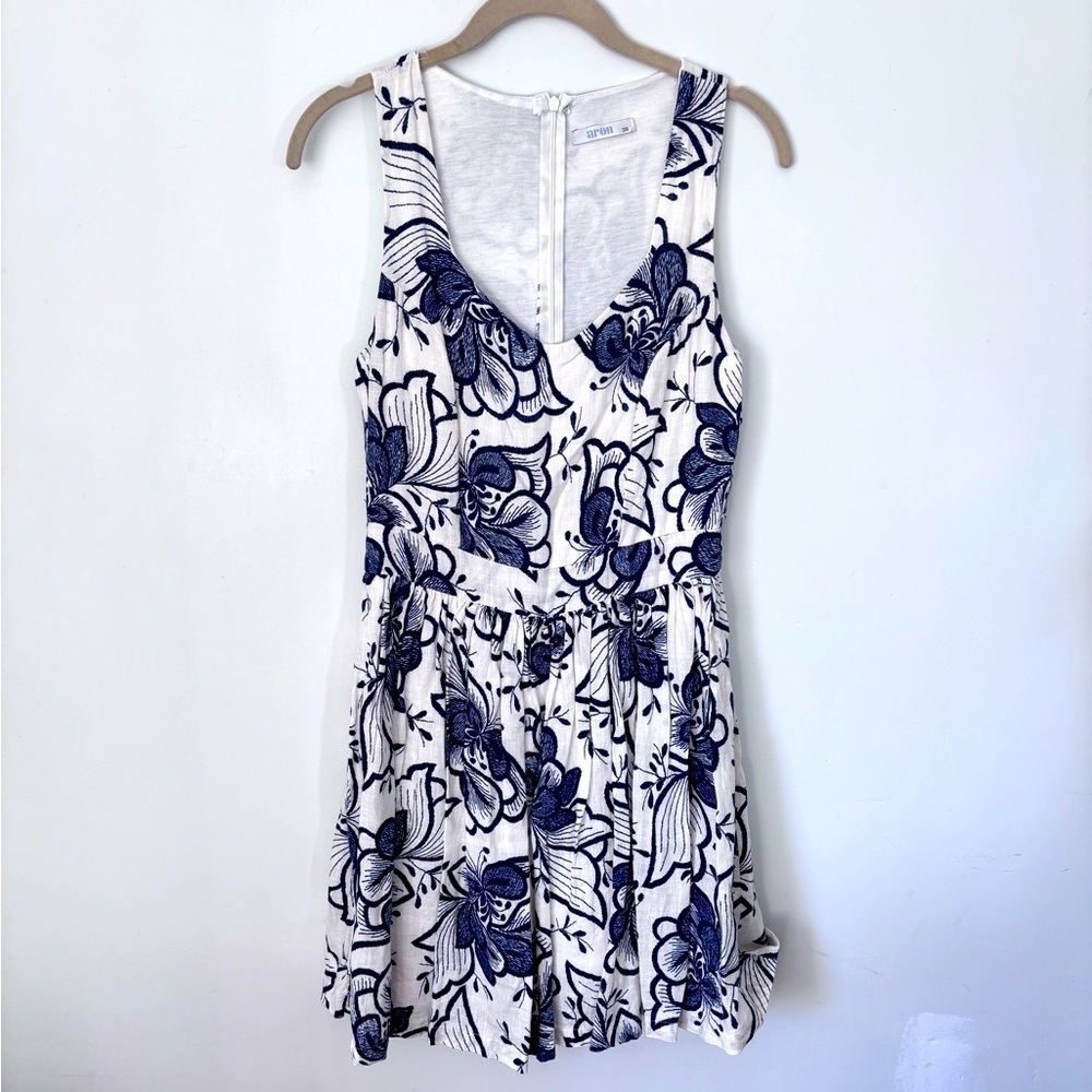 Aron International Boutique Brand Women’s Linen Blend Floral Lined Dress Small